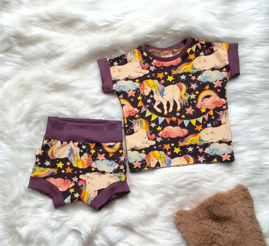 6-12 month Unicorn dreams t shirt and bummie shorts set