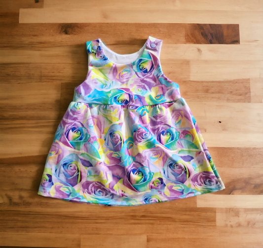 9-12 months rainbow roses pinafore dress