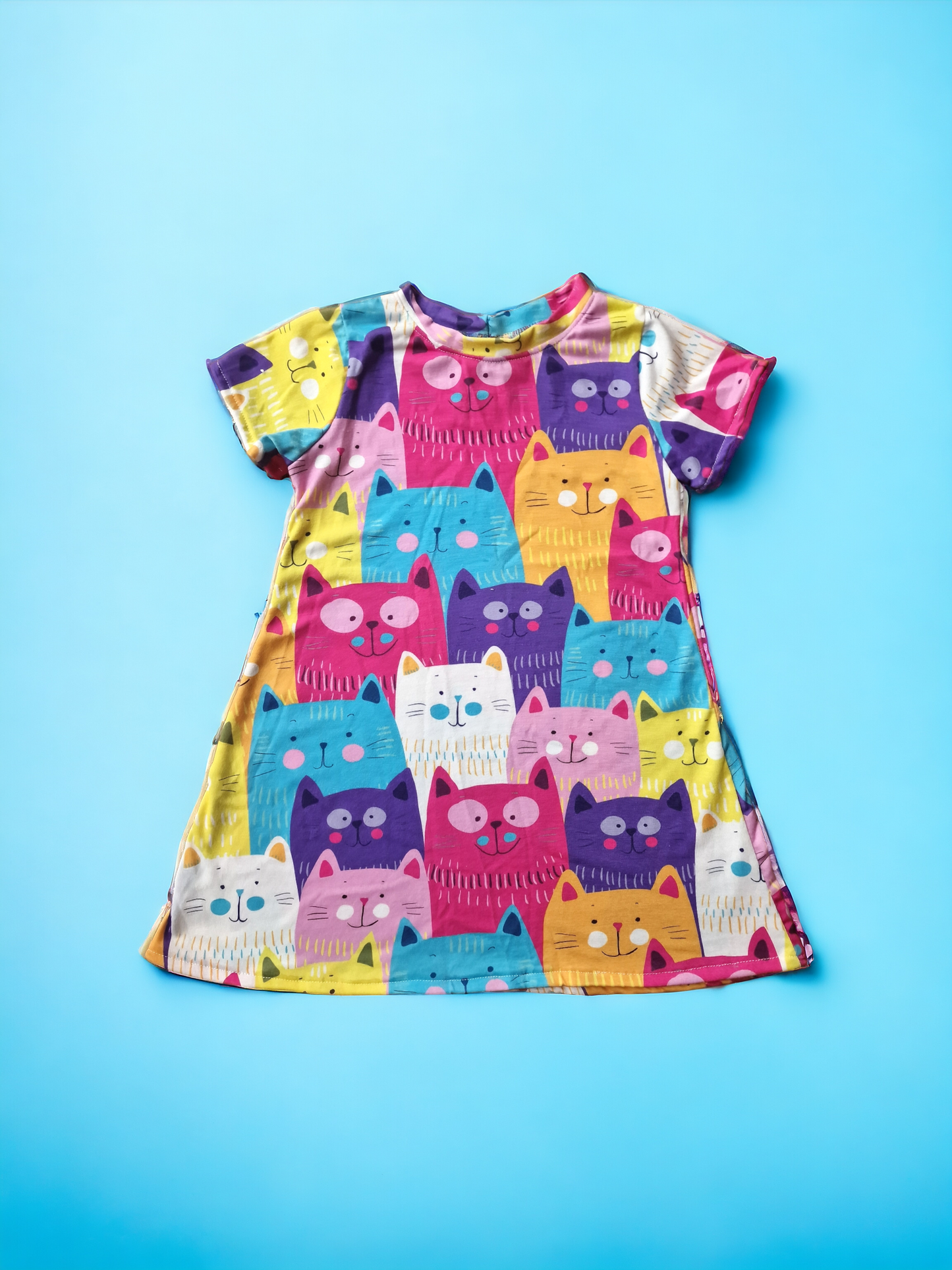 Colourful cats - whimsy dress age 2-3 years