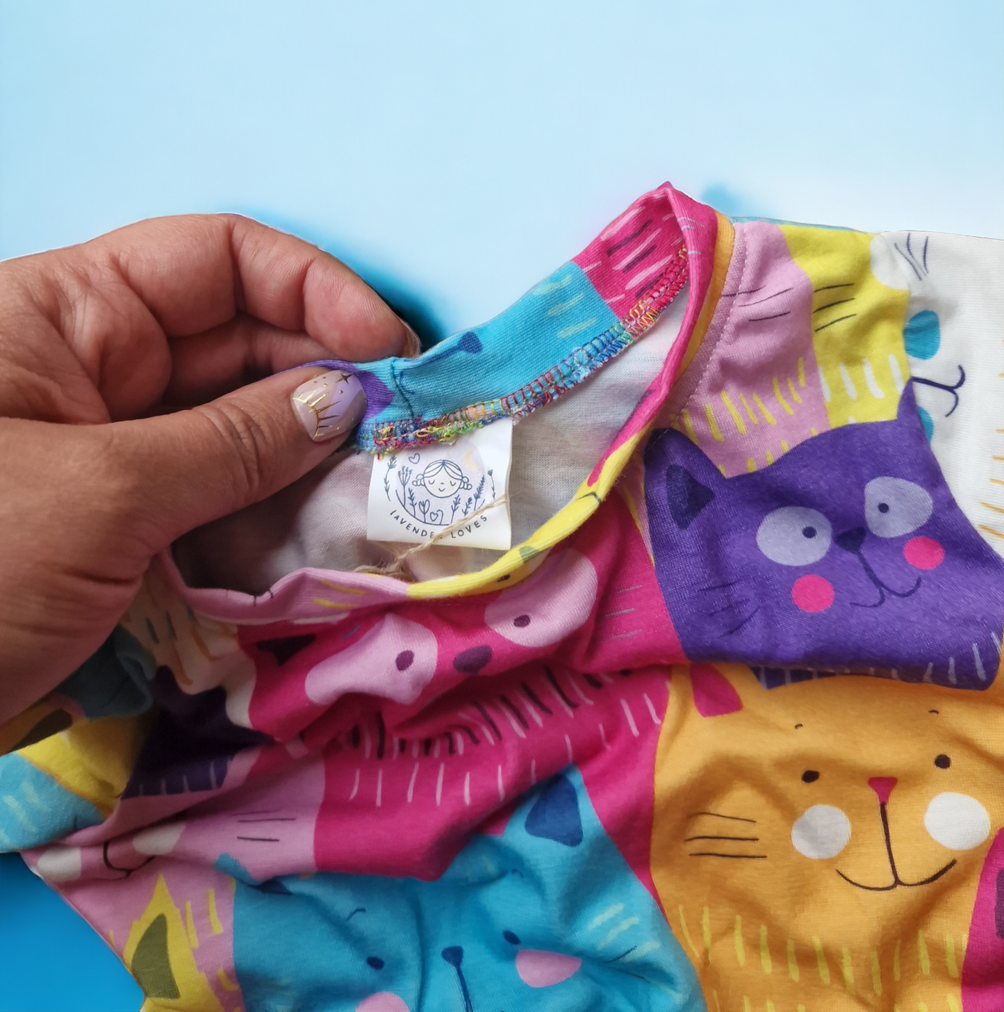 Colourful cats - whimsy dress age 2-3 years