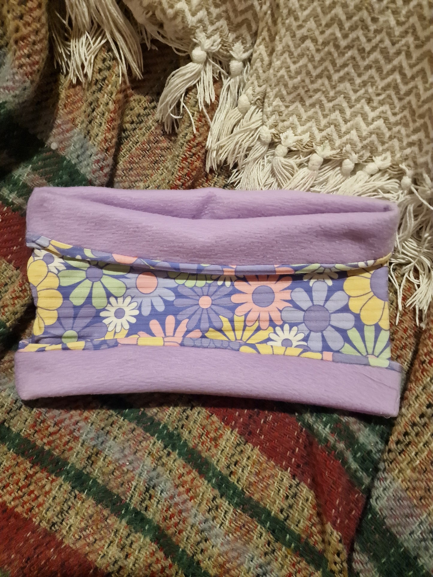 Adult snood - purple retro flowers